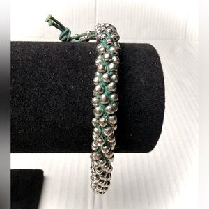 Vintage Thai Hill Tribe Bohemian Braided Silver Bead Bracelet Kumihimo Ghungroo